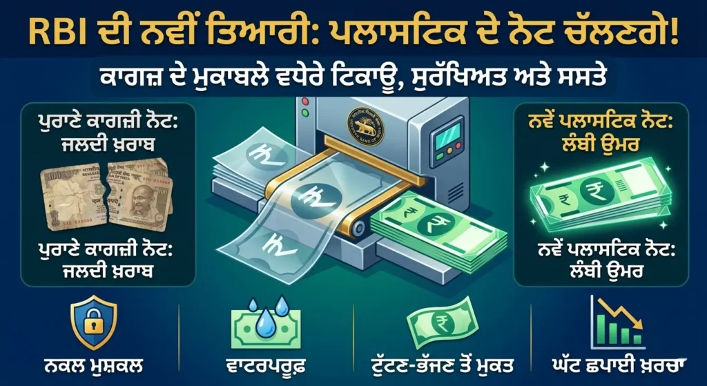 ਭਾਰਤੀ ਰਿਜ਼ਰਵ ਬੈਂਕ (RBI) ਵੱਲੋਂ ਪਲਾਸਟਿਕ ਦੇ ਨੋਟ ਚਲਾਉਣ ਦੀਆਂ ਤਿਆਰੀਆਂ ਤੇਜ਼: ਜਾਣੋ ਕਾਗਜ਼ੀ ਕਰੰਸੀ ਦੀ ਥਾਂ ਕਿਉਂ ਪੈ ਰਹੀ ਹੈ ਲੋੜ