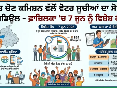 ECI Voter List 2026: ਭਾਰਤ ਚੋਣ ਕਮਿਸ਼ਨ ਵੱਲੋਂ ਵੋਟਰ ਸੂਚੀਆਂ ਦਾ ਸੋਧਿਆ ਸ਼ਡਿਊਲ ਜਾਰੀ, ਫ਼ਾਜ਼ਿਲਕਾ 'ਚ 7 ਜੂਨ ਨੂੰ ਲੱਗਣਗੇ ਵਿਸ਼ੇਸ਼ ਕੈਂਪ
